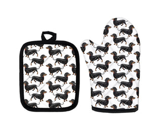 Black & Tan Dachshund Hot Pad Oven Mitt Set (2 Piece Set)