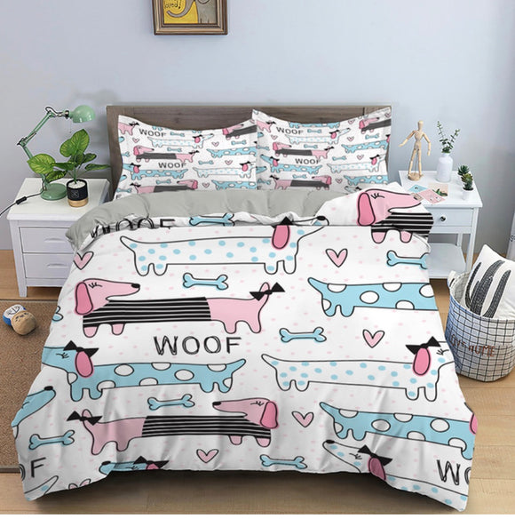 Pink & Blue Dachshund Bedding Set