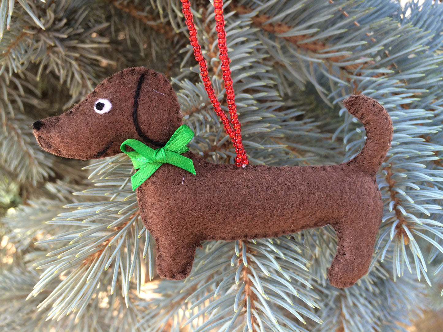 Handmade Felt Dachshund Christmas Tree Ornament