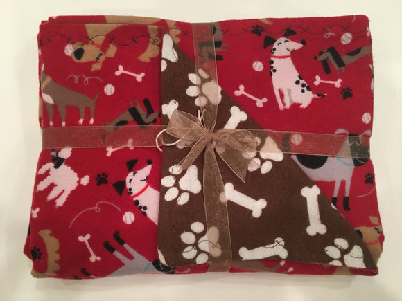 Red Multi-Dog Double Layer Reversible Doggy Dream Blanket