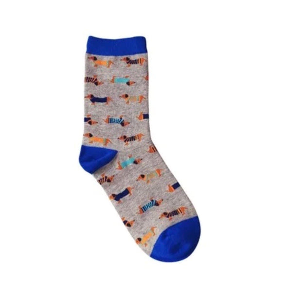 Blue Dachshund Crew Length Socks