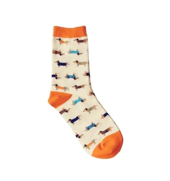 Orange Dachshund Crew Length Socks