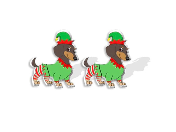 Dachshund Elf Holiday Stud Earrings