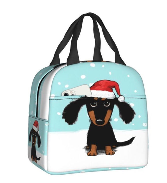 Santa Dachshund Insulated Lunch Bag