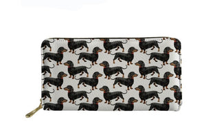 Dachshund Design Zippered Wallet - Black & Tan