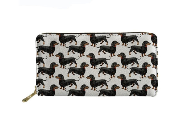 Dachshund Design Zippered Wallet - Black & Tan