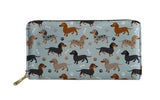 Dachshund Design Zippered Wallet -  Light Blue Dapple