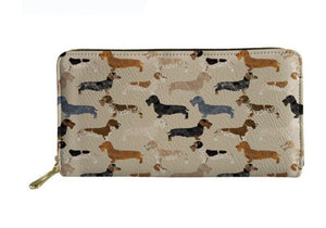 Dachshund Design Zippered Wallet -  Tan Wirehair