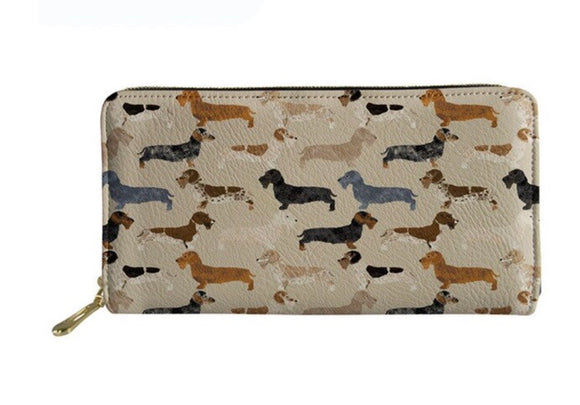 Dachshund Design Zippered Wallet -  Tan Wirehair