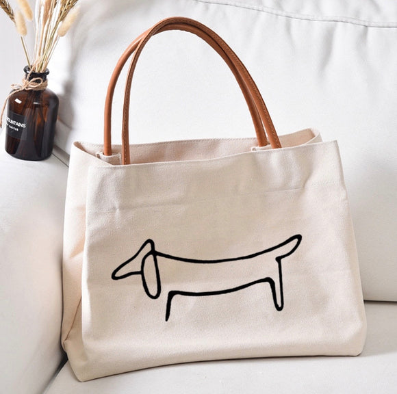 Line Dachshund Canvas Handbag