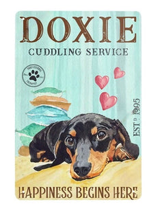 Doxie Cuddling Service Retro Metal Sign