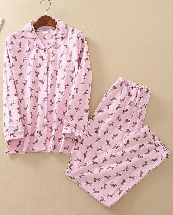Pink Flannel Dachshund Pajama Set